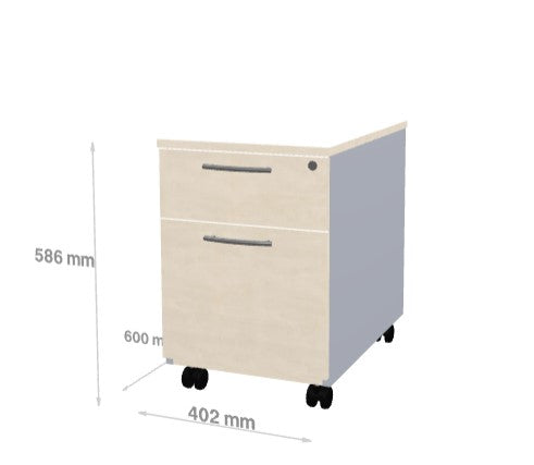 Caisson Mobile avec Poignée 2 Tiroirs