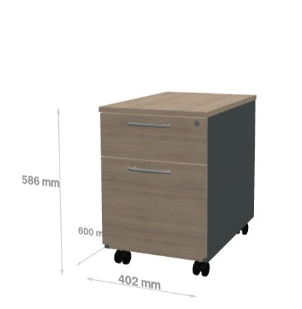 Caisson Mobile avec Poignée 2 Tiroirs