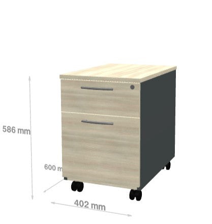 Caisson Mobile avec Poignée 2 Tiroirs
